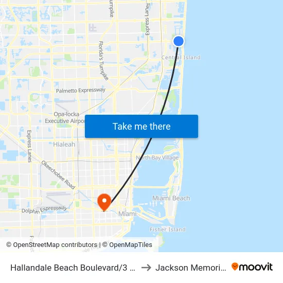 Hallandale Beach Boulevard/3 Islands Boulevard to Jackson Memorial Hospital map