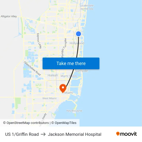 US 1/Griffin Road to Jackson Memorial Hospital map