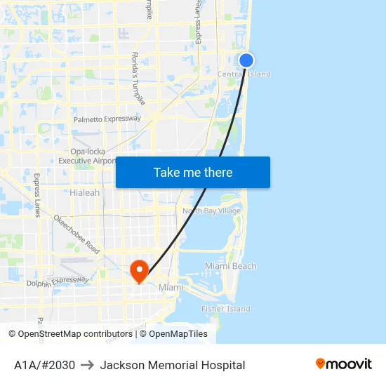 A1A/#2030 to Jackson Memorial Hospital map