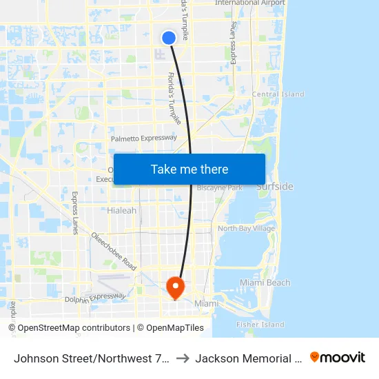 Johnson Street/Northwest 71st Avenue to Jackson Memorial Hospital map
