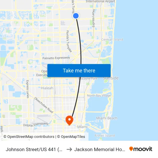Johnson Street/US 441 (West) to Jackson Memorial Hospital map