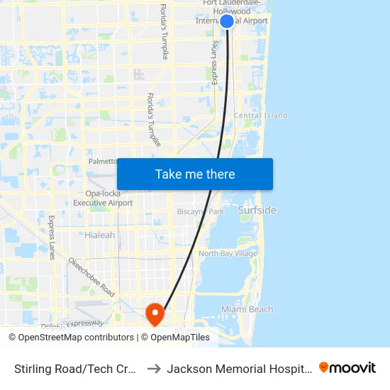 Stirling Road/Tech Craft to Jackson Memorial Hospital map