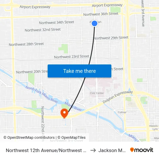 Northwest 12th Avenue/Northwest 33rd Street - (Allapattah Metrorail Station) to Jackson Memorial Hospital map