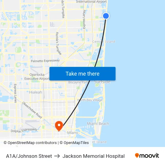 A1A/Johnson Street to Jackson Memorial Hospital map