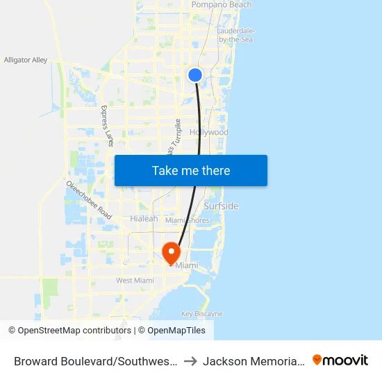 Broward Boulevard/Southwest 27th Avenue to Jackson Memorial Hospital map