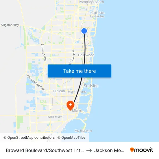 Broward Boulevard/Southwest 14th Avenue (Police Department) to Jackson Memorial Hospital map