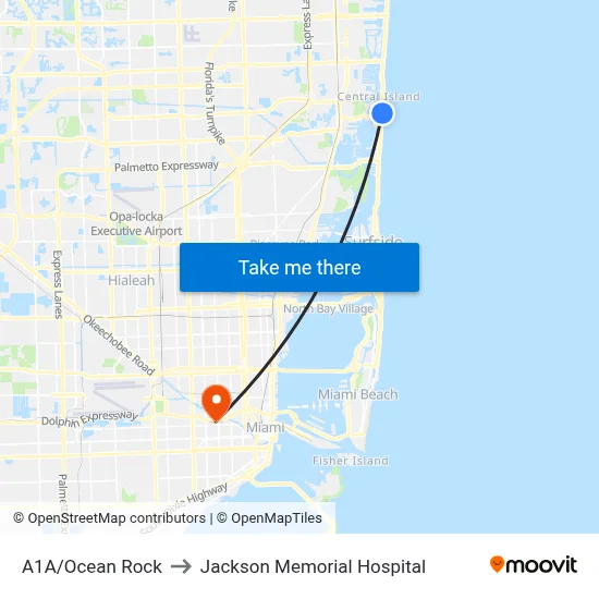 A1A/Ocean Rock to Jackson Memorial Hospital map