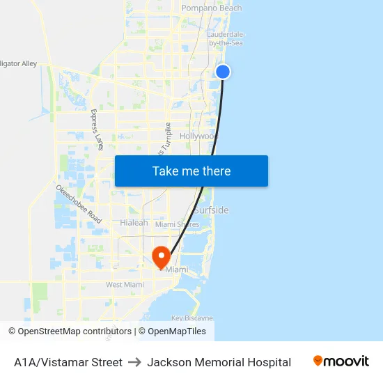 A1A/Vistamar Street to Jackson Memorial Hospital map