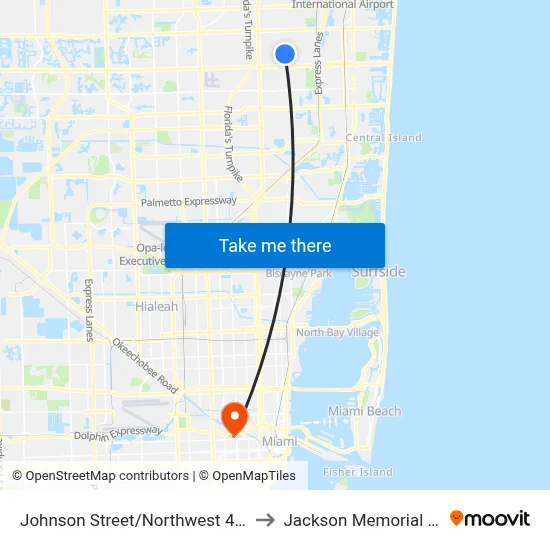 Johnson Street/Northwest 46th Avenue to Jackson Memorial Hospital map