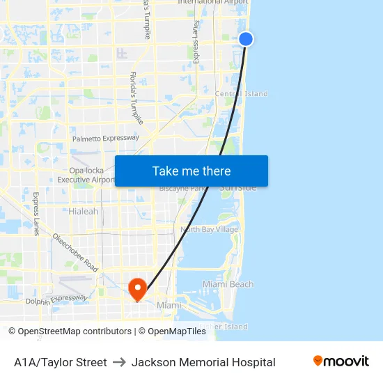 A1A/Taylor Street to Jackson Memorial Hospital map