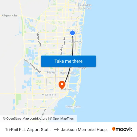 Tri-Rail FLL Airport Station to Jackson Memorial Hospital map