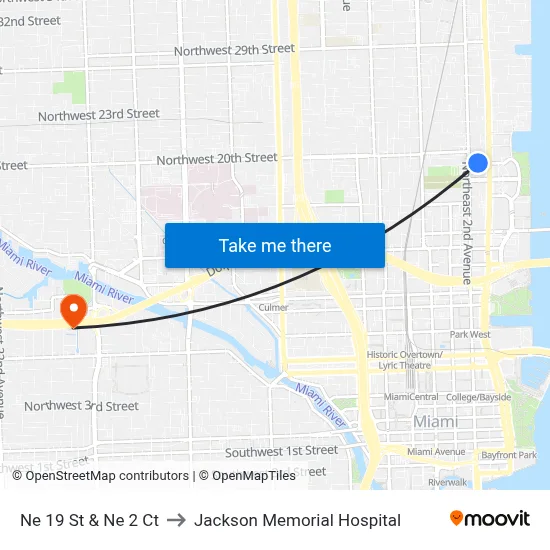 Ne 19 St & Ne 2 Ct to Jackson Memorial Hospital map