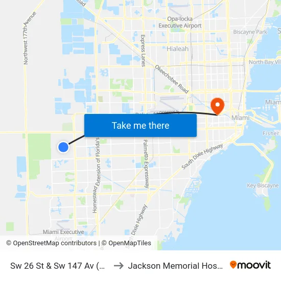 Sw 26 St & Sw 147 Av (W/n) to Jackson Memorial Hospital map