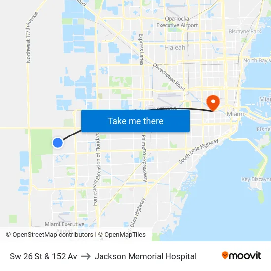 Sw 26 St & 152 Av to Jackson Memorial Hospital map