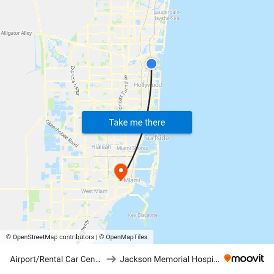 Airport/Rental Car Center to Jackson Memorial Hospital map