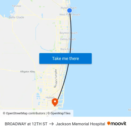 BROADWAY at 12TH ST to Jackson Memorial Hospital map