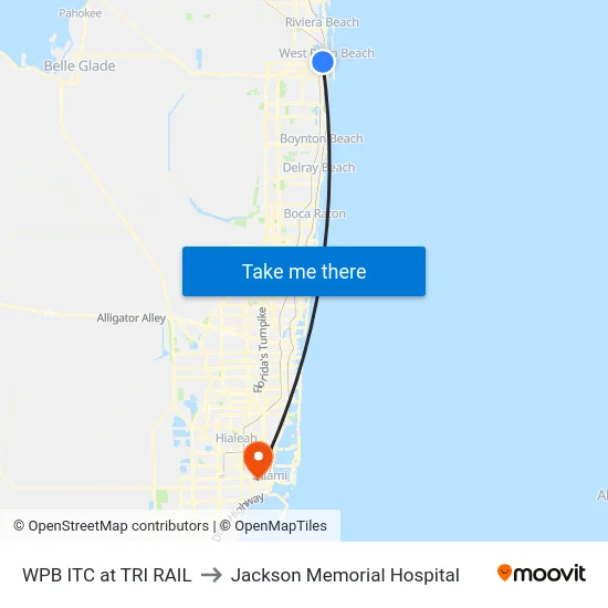 WPB ITC at TRI RAIL to Jackson Memorial Hospital map