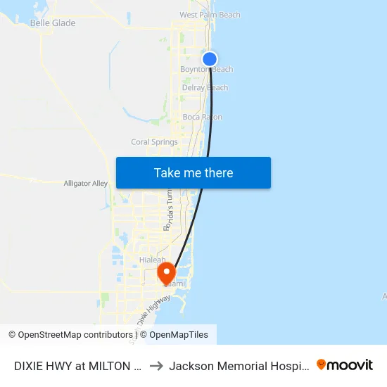 DIXIE HWY at MILTON ST to Jackson Memorial Hospital map