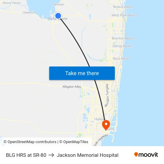 BLG HRS at SR-80 to Jackson Memorial Hospital map