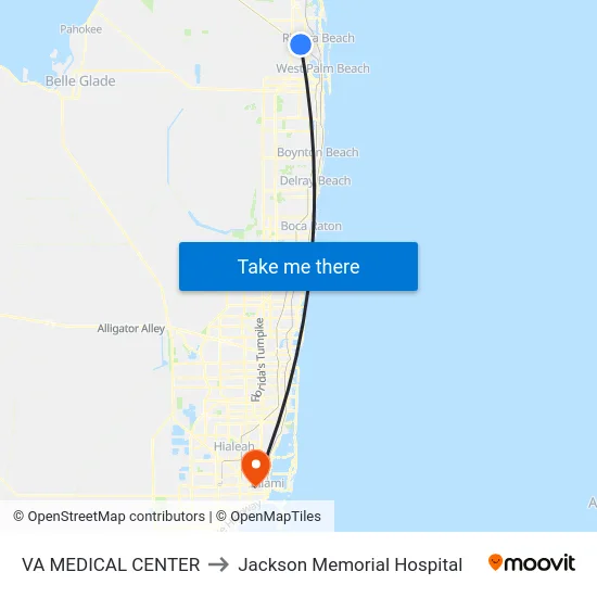VA MEDICAL CENTER to Jackson Memorial Hospital map