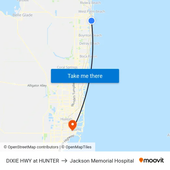 DIXIE HWY at HUNTER to Jackson Memorial Hospital map