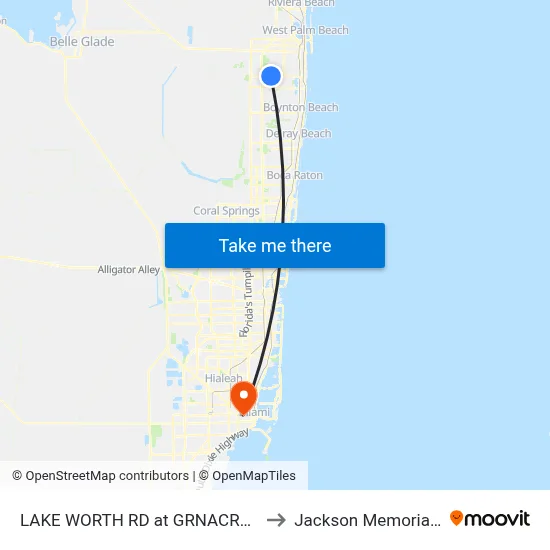 LAKE WORTH RD at GRNACRES PLZ SVC RD to Jackson Memorial Hospital map