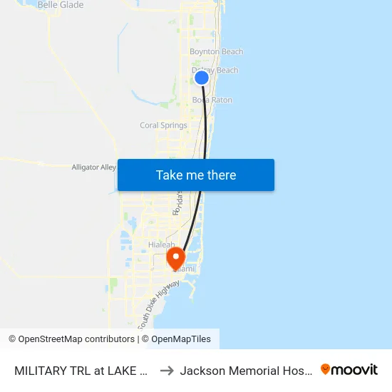 MILITARY TRL at  LAKE BLVD to Jackson Memorial Hospital map