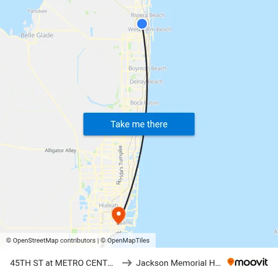 45TH ST at  METRO CENTRE BLVD to Jackson Memorial Hospital map