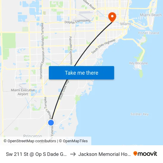 Sw 211 St @ Op S Dade Govt Ctr to Jackson Memorial Hospital map