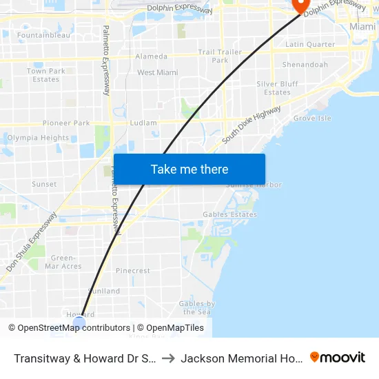 Transitway & Howard Dr Station to Jackson Memorial Hospital map