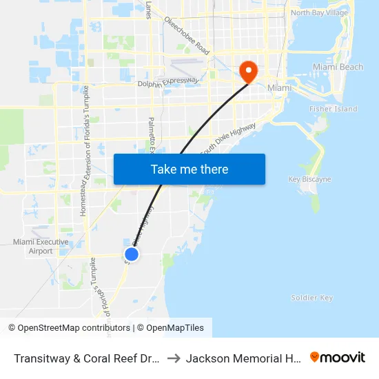 Transitway & Coral Reef Dr Station to Jackson Memorial Hospital map