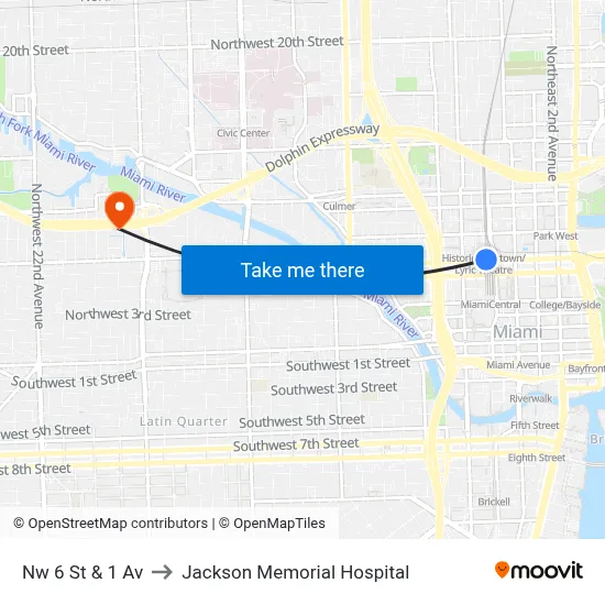 Nw 6 St & 1 Av to Jackson Memorial Hospital map