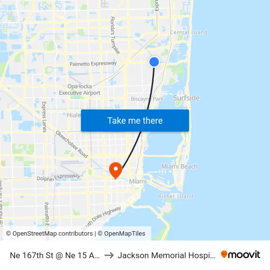 Ne 167th St @ Ne 15 Ave to Jackson Memorial Hospital map