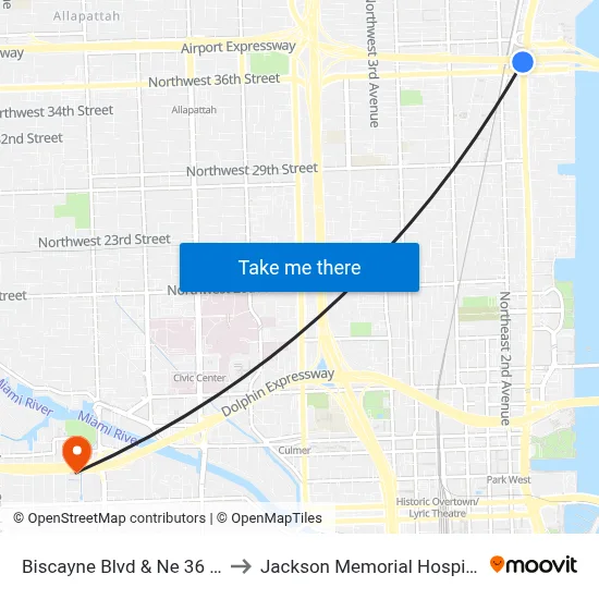 Biscayne Blvd & Ne 36 St to Jackson Memorial Hospital map