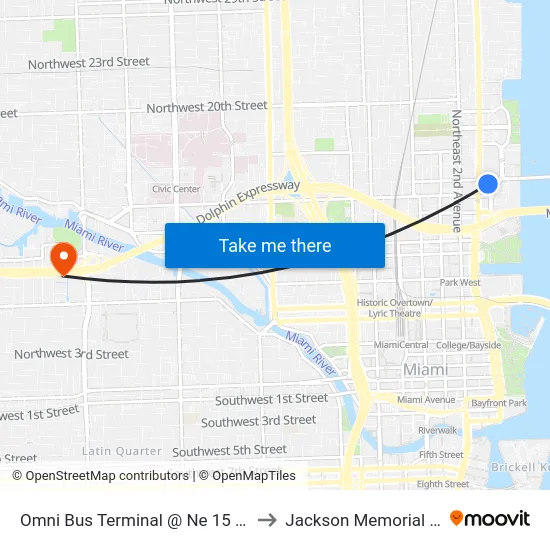 Omni Bus Terminal @ Ne 15 St/biscayne to Jackson Memorial Hospital map