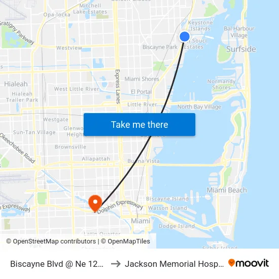 Biscayne Blvd @ Ne 123 St to Jackson Memorial Hospital map