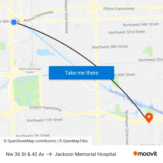 Nw 36 St & 42 Av to Jackson Memorial Hospital map