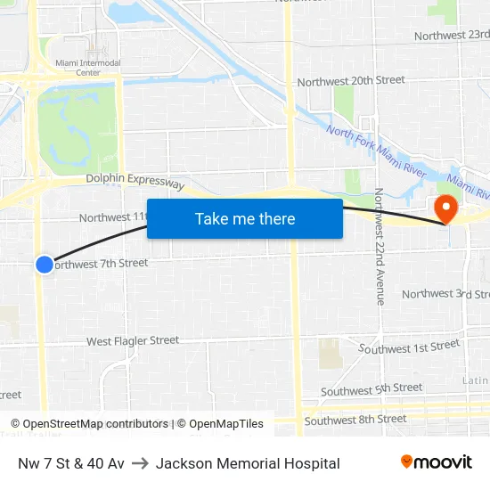 Nw 7 St & 40 Av to Jackson Memorial Hospital map