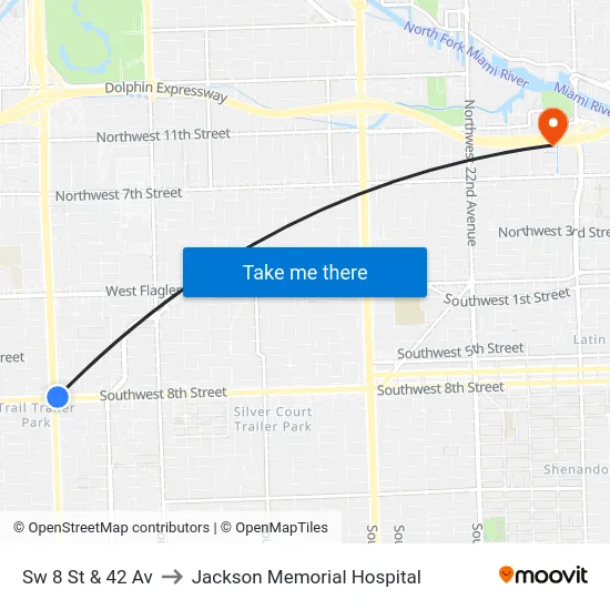 Sw 8 St & 42 Av to Jackson Memorial Hospital map