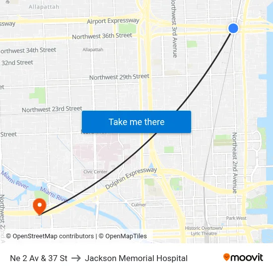 Ne 2 Av & 37 St to Jackson Memorial Hospital map