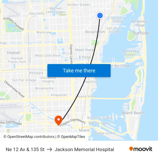 Ne 12 Av & 135 St to Jackson Memorial Hospital map