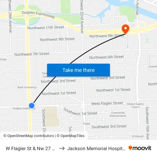 W Flagler St & Nw 27 Av to Jackson Memorial Hospital map