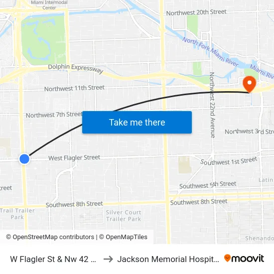 W Flagler St & Nw 42 Av to Jackson Memorial Hospital map