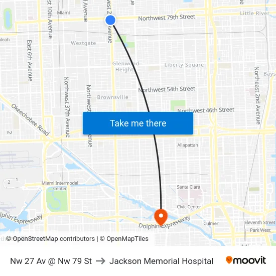 Nw 27 Av @ Nw 79 St to Jackson Memorial Hospital map