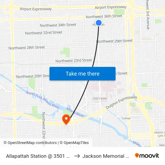 Allapattah Station @ 3501 Nw 12 Av to Jackson Memorial Hospital map