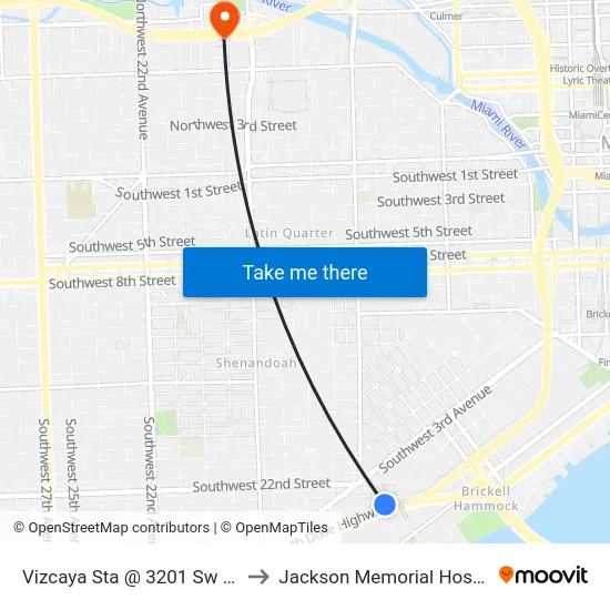 Vizcaya Sta @ 3201 Sw 1 Av to Jackson Memorial Hospital map