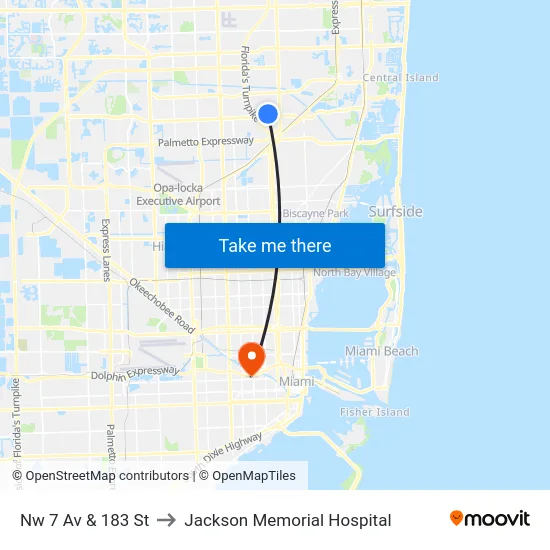Nw 7 Av & 183 St to Jackson Memorial Hospital map