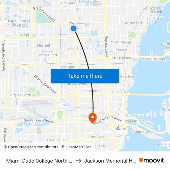 Miami Dade College North Campus to Jackson Memorial Hospital map