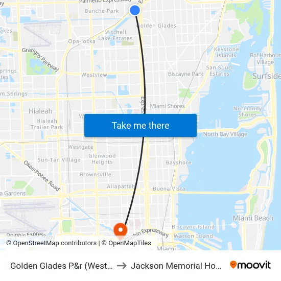 Golden Glades P&r (West Lot) to Jackson Memorial Hospital map