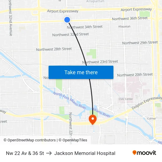 Nw 22 Av & 36 St to Jackson Memorial Hospital map
